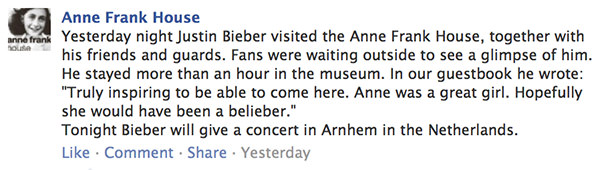 Bieber at Anne Frank House