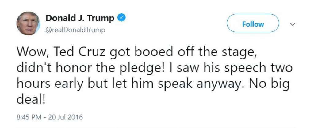 Trump Tweets on Lyin' Ted Cruz