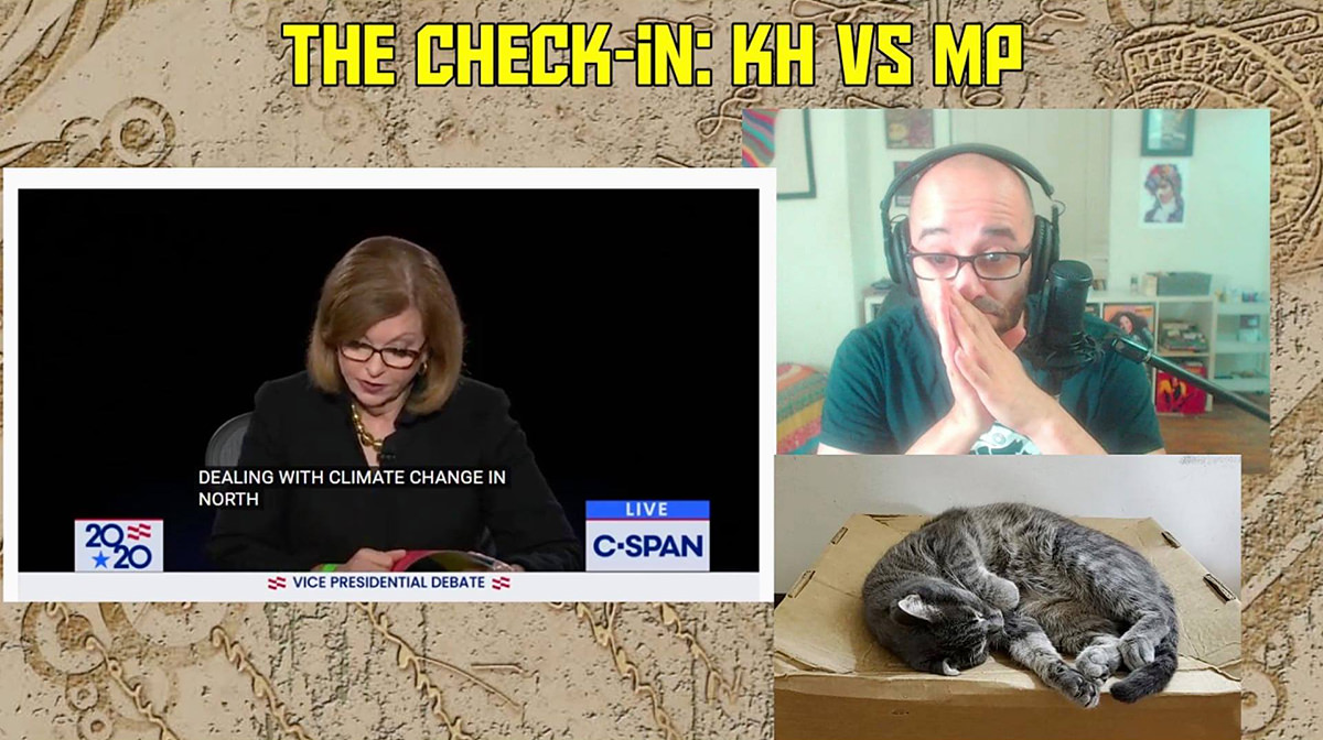 A three-screen Twitch feed of the VP debate, Jay Smooth, and Jay Smooth's cat!