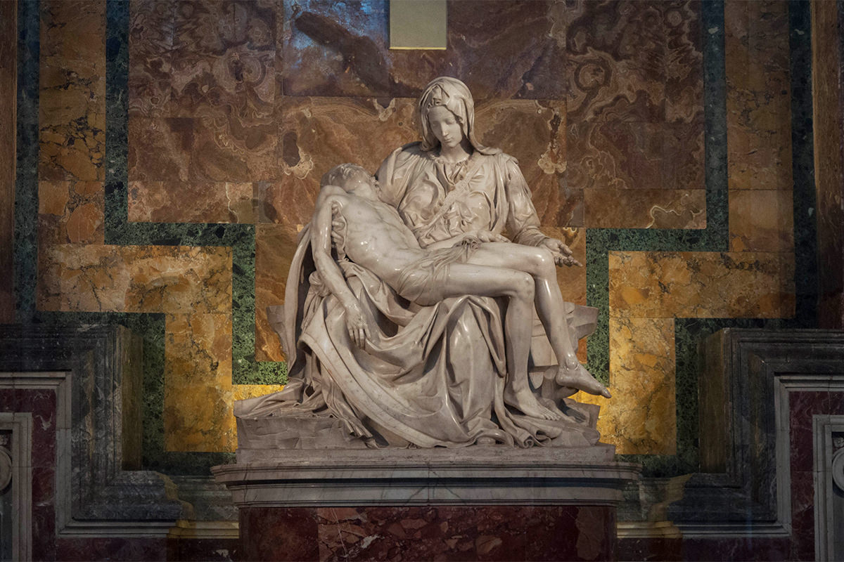 Michelangelo's Pieta showing Mary cradling Jesus after he was crucified.