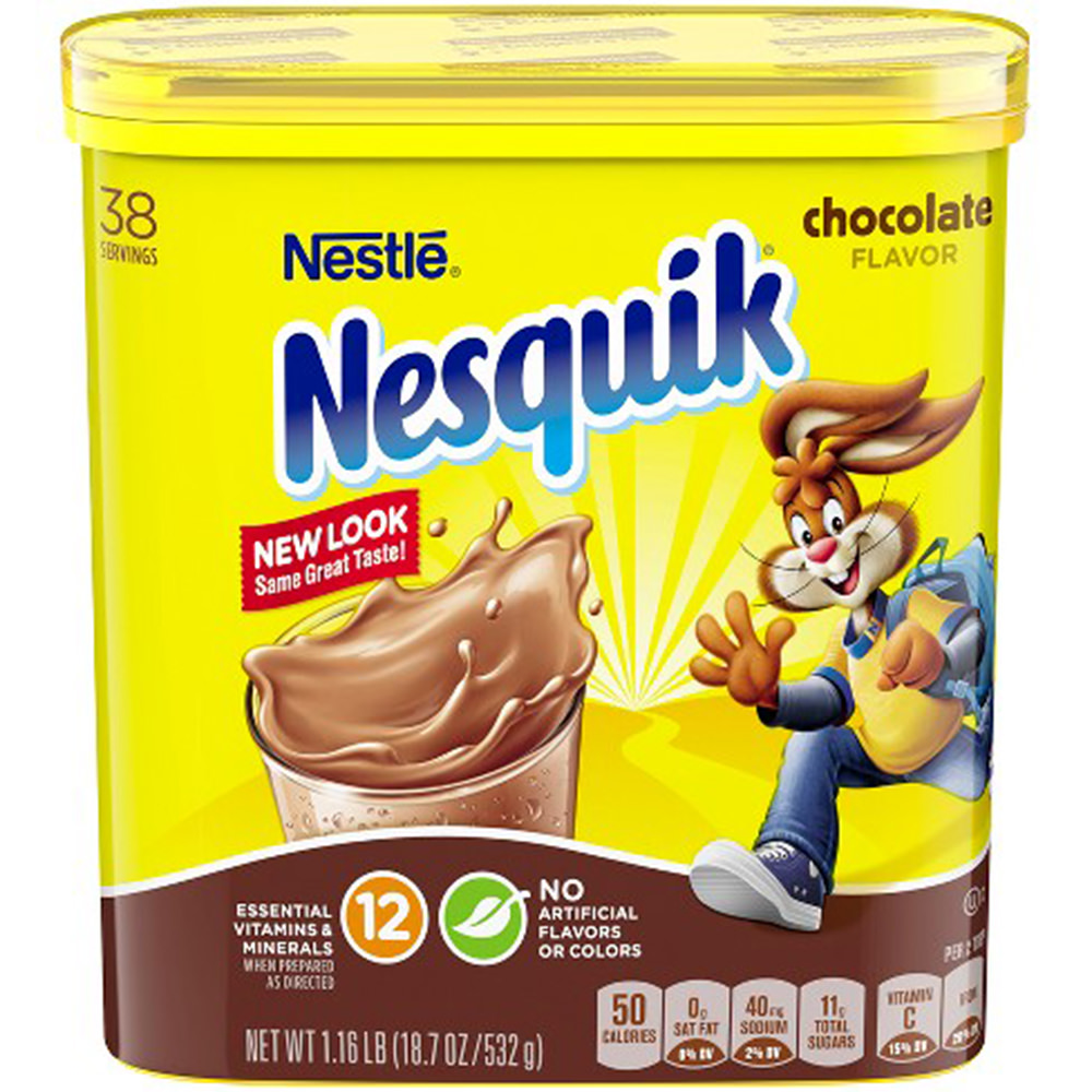 A modern plastic box of Nesquik.