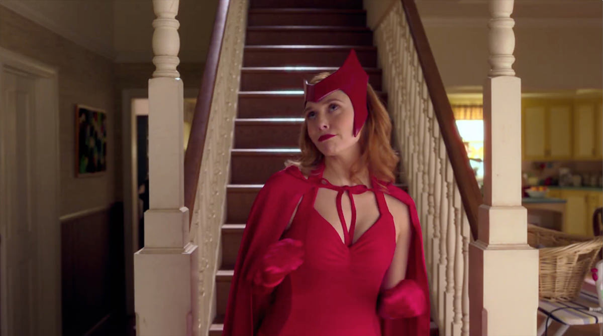 Wanda, The Scarlet Witch, in her comic book costume.
