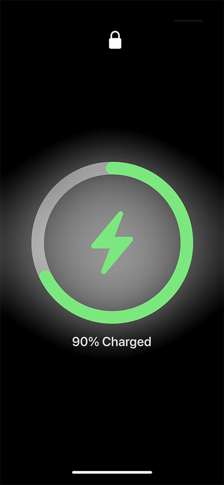 A green guage appears around the charging ring on the display.