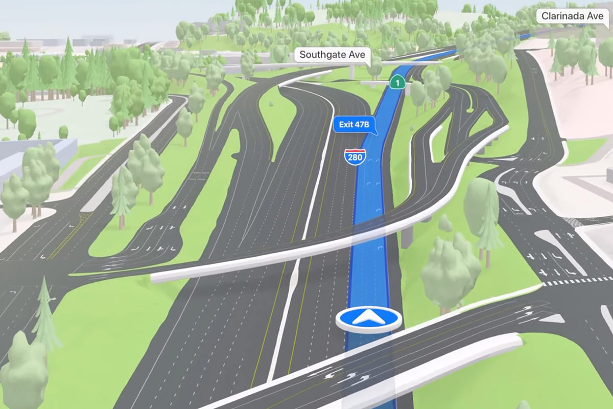 Lanes and overpasses beautifully rendered on a drive map.