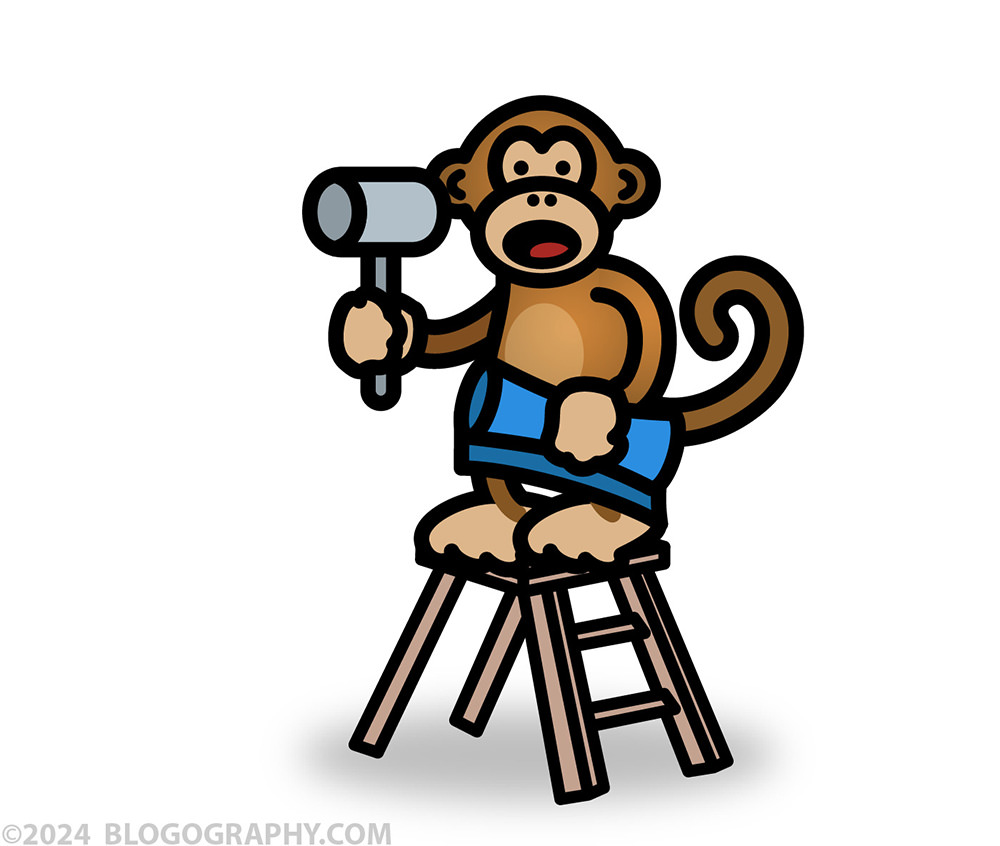 Bad Monkey has climbed the ladder and has his hammer out!