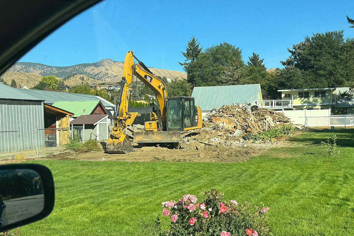 A pile of debris where a home once stood.