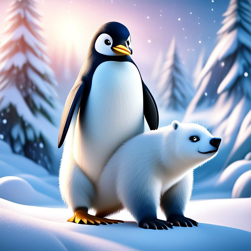 A penguin behind a tony polar bear doing unspeakable things to it!