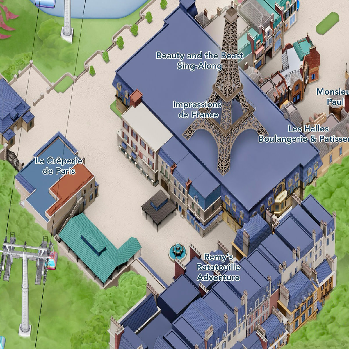 A map of Epcot's France Pavilion with Remy's Adventure!