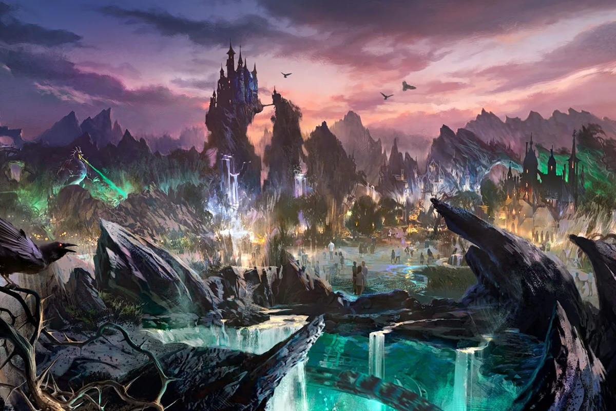 Disney World Villains Land concept art showing spooky atmosphere and dark, anti-Disney theming.