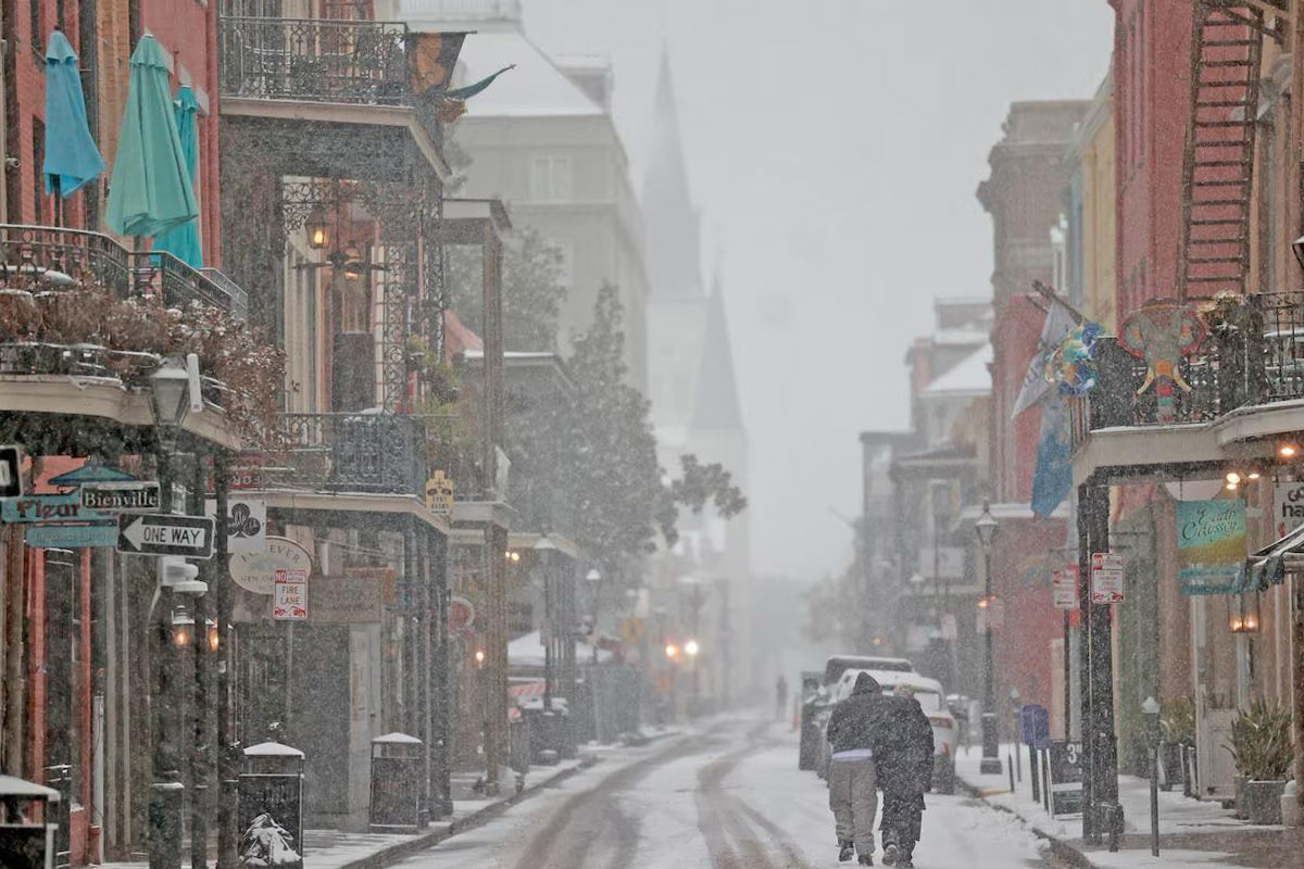 Snow on Canal Street. in New Orleans!